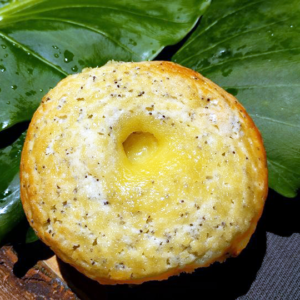 closeup of lemon poppyseed muffin