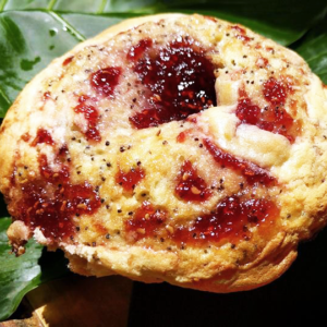 Closeup of Raspberry Cream Cheese Poppy Seed Muffin